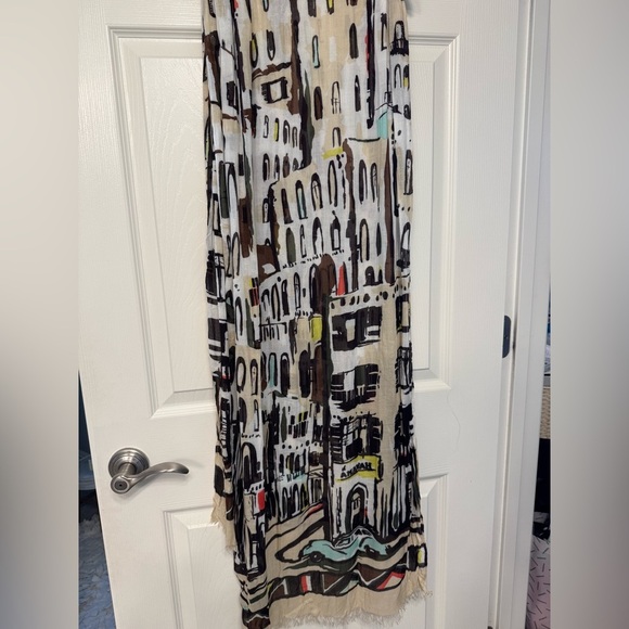 New - Kate Spade Geometric Pattern Scarf in Cream and Brown - Picture 5 of 5